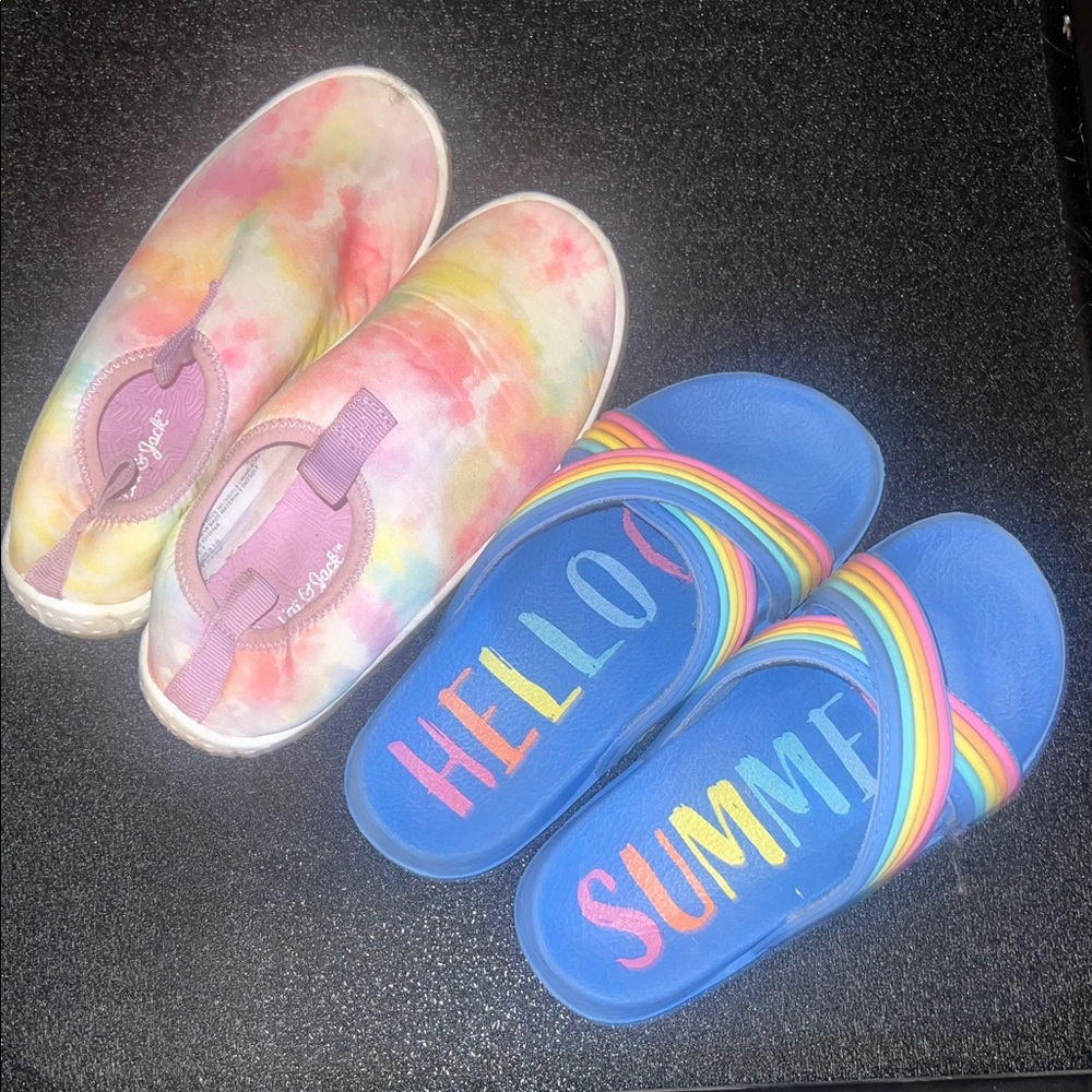 Colorful Tie-Dye Water Shoes and Rainbow Slides